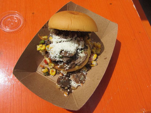 Local favorite Mexicue is dishing up a variety of specials, including this smoked mushroom slider ($5) with corn, peppers, and parmesan. They're also pouring the cheapest beer on offer â $4 Tecate â although a MSP rep handing out liquor information to the vendors warned them not to overserve, so don't get too rowdy.